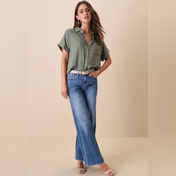 Lulus Olive Green Button Down - Picture 2 of 5